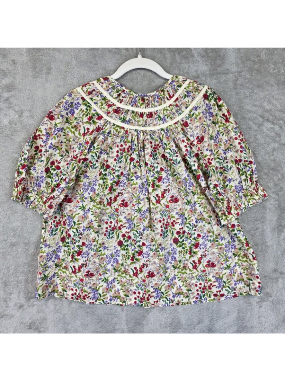 THE GREAT. Blouse Womens 2 Multicolor Floral Henley Puff Sleeve Boho Top - Picture 2 of 10